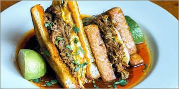 Birria Fried Egg Grilled Cheese at El Mariachi Tequila Bar