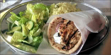 Chicken Pita with Rice and Green Salad at Athena's Greek Cafe & Bakery