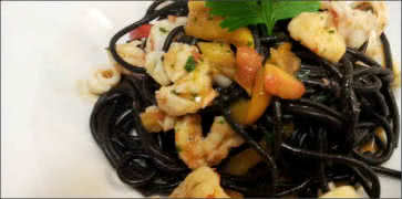 Squid Ink Tagliatelle with Shrimp and Calamari at Ristorante WOW