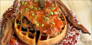 Buttermilk Fried Chicken & Waffles at The Rooster Food+Drink